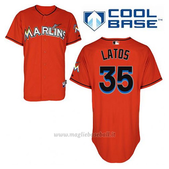 Maglia Baseball Uomo Miami Marlins Mat Latos 35 Arancione Alterner Cool Base